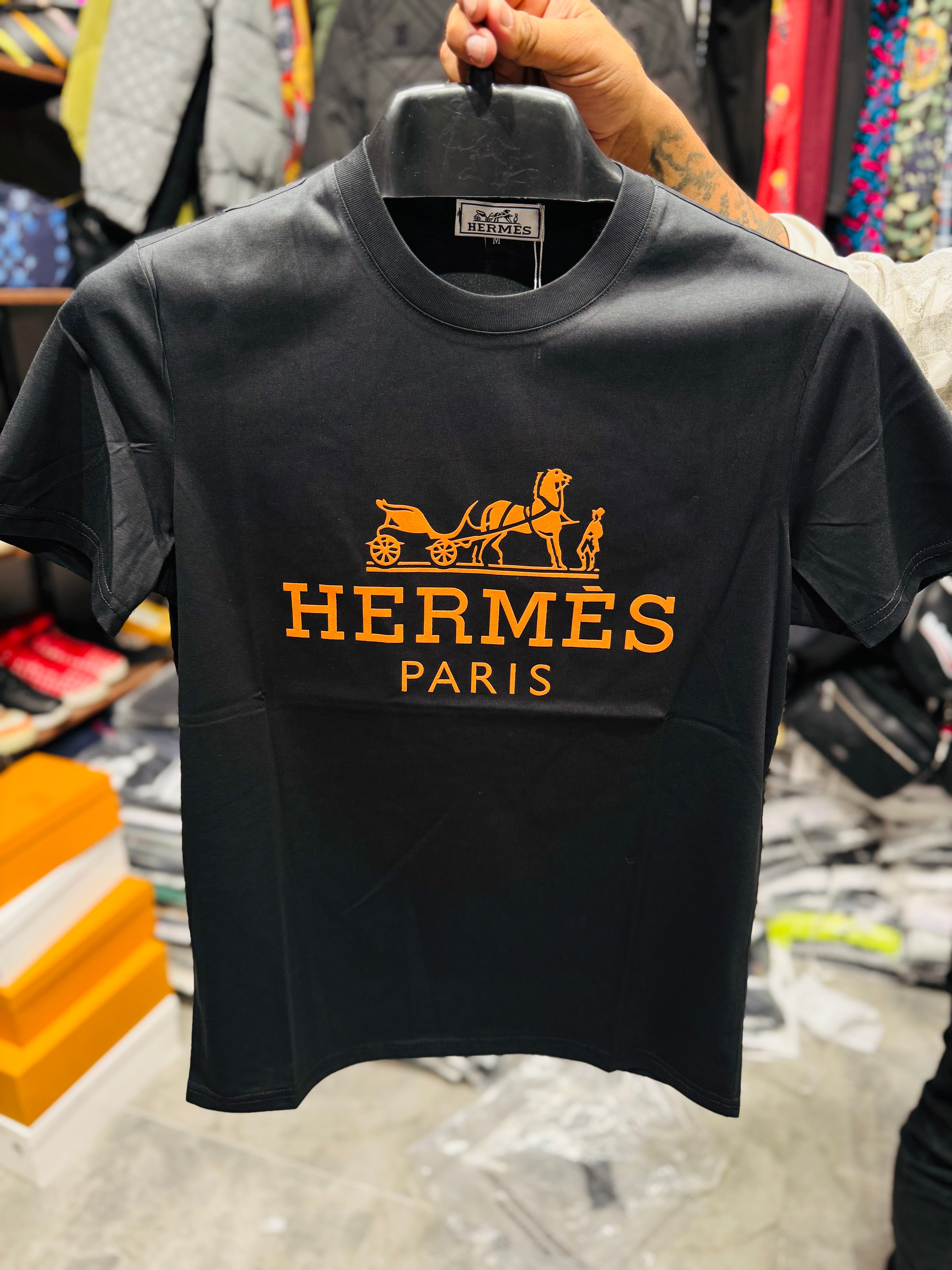 Vintage Hermes T Shirt Mens HERMES Black Tee