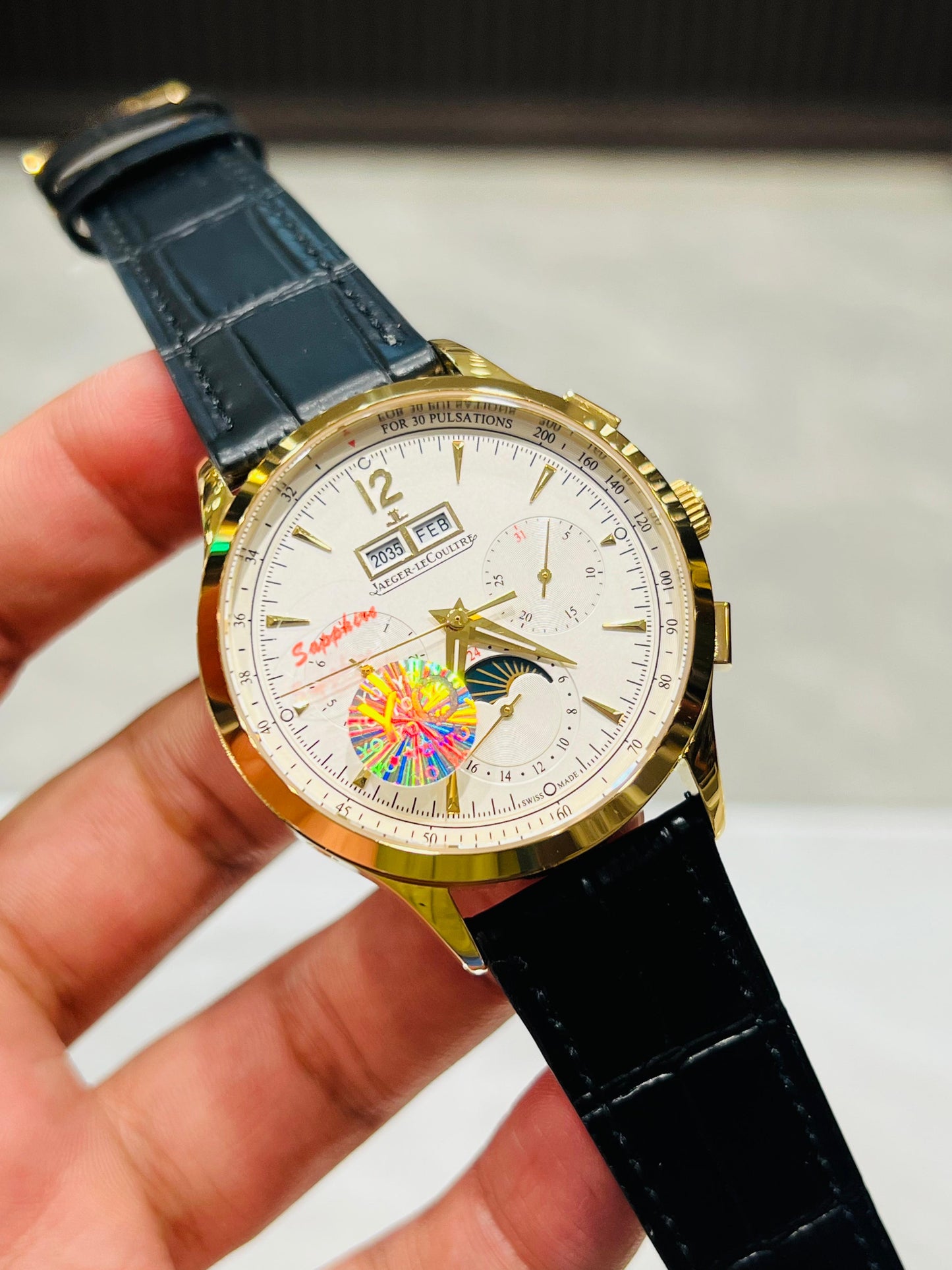 JAEGER LE COULTRE MASTER GRADE MOONPHASE AUTO SPHIRE GLASS